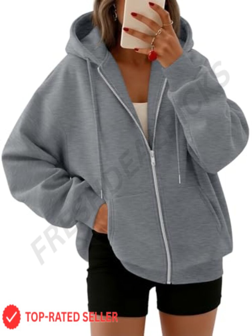 Oversized Zip Up Hoodie Women Fleece Sweatshirt Loose Fit Casual